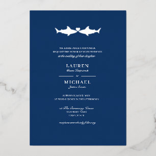 Silver Foil Shark Wedding Folie Uitnodiging