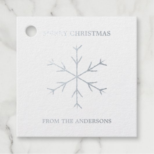 Silver Foil Snowflake Label met kerstcadeaus (Voorkant)