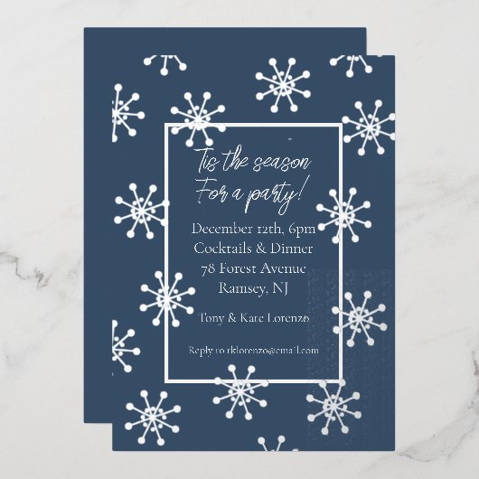 Silver Foil Snowflakes Invitation de fête de vacan (Recto/Verso)