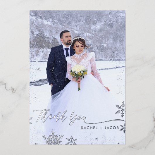 Silver Foil Snowflakes Weddenschap Hartelijk dank Folie Uitnodiging (Voorkant)