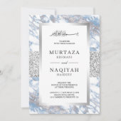 Silver Foil Soft Blue Marble Muslim Wedding Kaart (Voorkant)