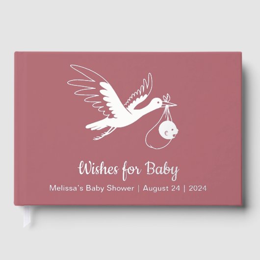 Silver Foil Stork op roze Baby shower Gastenboek (Voorkant)