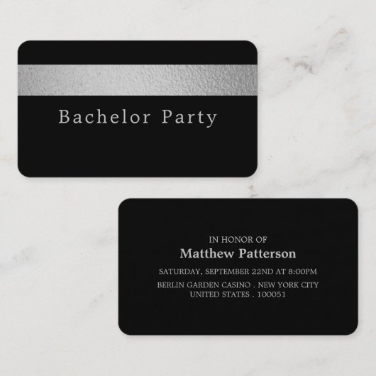 Silver Foil Stripe, Bachelor Party Ticket Invite (Voorkant / Achterkant)