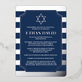 Silver Foil Striped Bar Mitzvah Invite with Star Folie Uitnodiging (Voorkant)