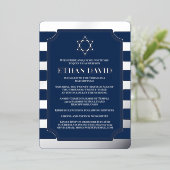 Silver Foil Striped Bar Mitzvah Invite with Star Folie Uitnodiging (Staand Voorkant)
