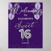 Silver Foil Sweet 16 Ballons Affiche de bienvenue  (Devant)