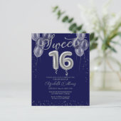 Silver Foil Sweet 16 Balloons Budget Invitations (Staand voorkant)