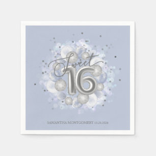 Silver Foil Sweet 16 Bday Balloons Dusty Blue Servet