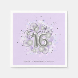 Silver Foil Sweet 16 Bday Balloons Party Lavender Servet