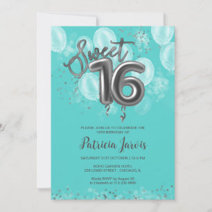 Silver Foil Sweet 16 Birthday Balloons Party Blauw Kaart