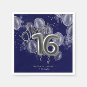Silver Foil Sweet 16 Birthday Balloons Royal Blue Servet