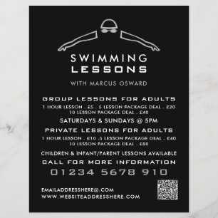 Silver Foil Swimmer Icon, Swimming Lesson Advert Flyer