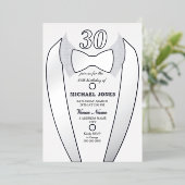 Silver Foil Tuxedo Suit Mannen 30th Birthday Party Folie Uitnodiging (Staand Voorkant)