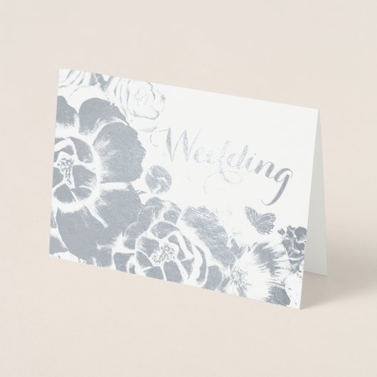 Silver Foil Typographie Florale Invitations de mar (Devant)