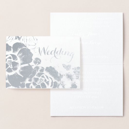 Silver Foil Typographie Florale Invitations de mar (Affichage)