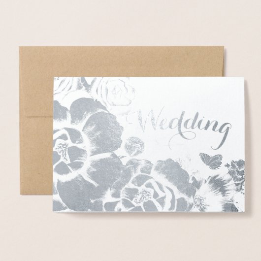 Silver Foil Typographie Florale Invitations de mar (Devant avec enveloppe)