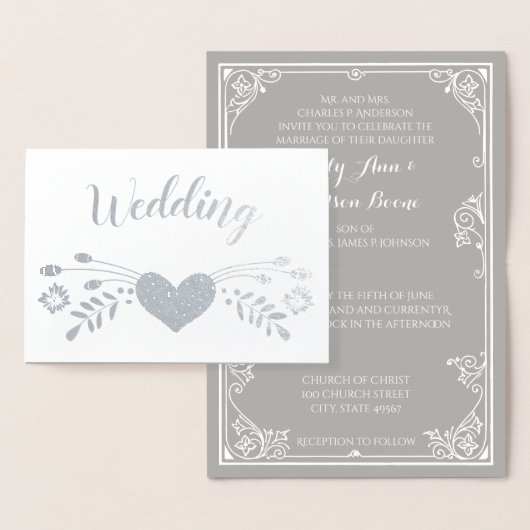 Silver Foil Typographie Florale Invitations de mar (Affichage)