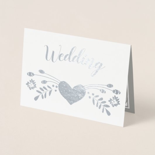 Silver Foil Typographie Florale Invitations de mar (Devant)