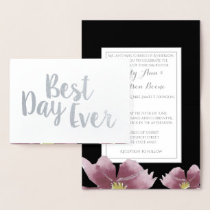 Silver Foil Typographie Florale Invitations de mar