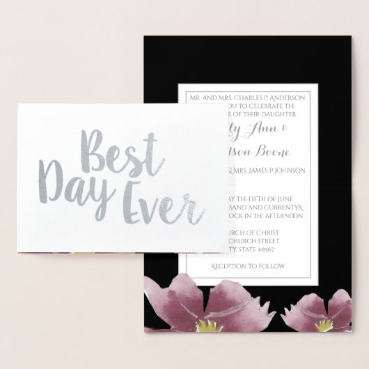 Silver Foil Typographie Florale Invitations de mar (Affichage)