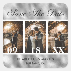 Silver Foil Weddenfoto Save the Date Stickers