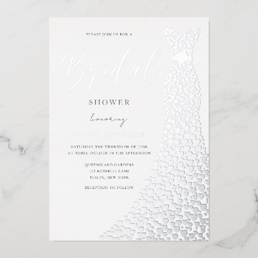 Silver Foil Wedding Dress Vrijgezellenfeest Folie Uitnodiging (Voorkant)