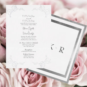 Silver Foil White Two Venue Beide ouders bruiloft Folie Uitnodiging