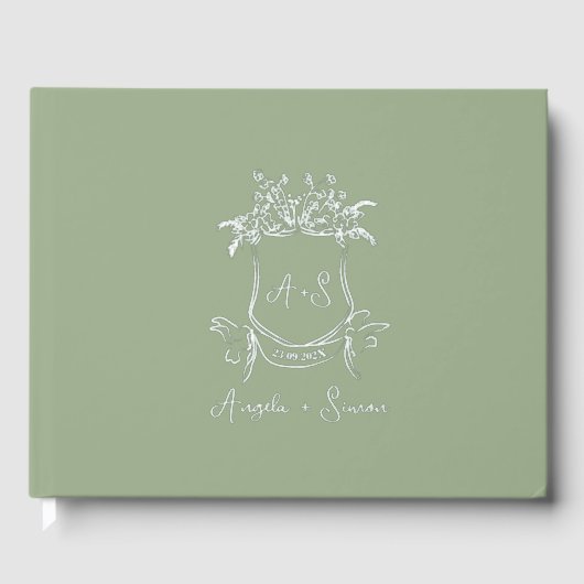 Silver Folie Monogram Sage Green Wedding Gastenboek (Voorkant)