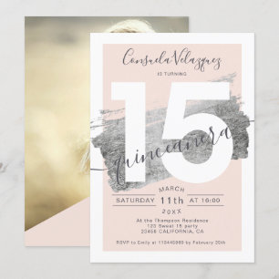 Silver-folieborstelslag blush quinceanera foto kaart