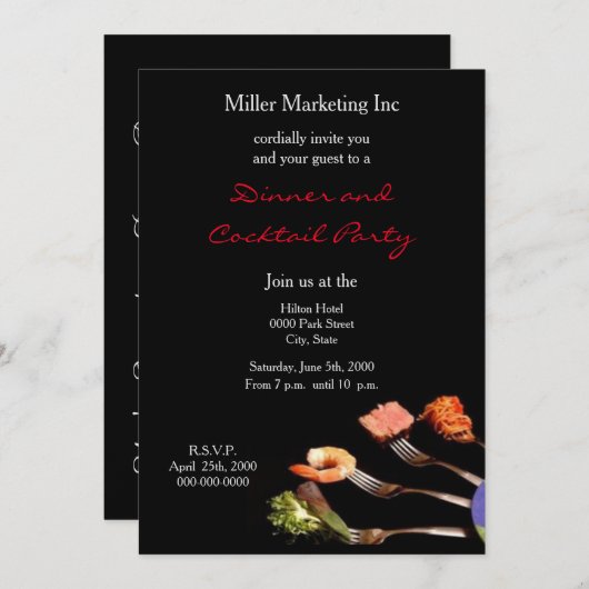 Silver Forks Business Dinner Party Invitation (Devant / Derrière)