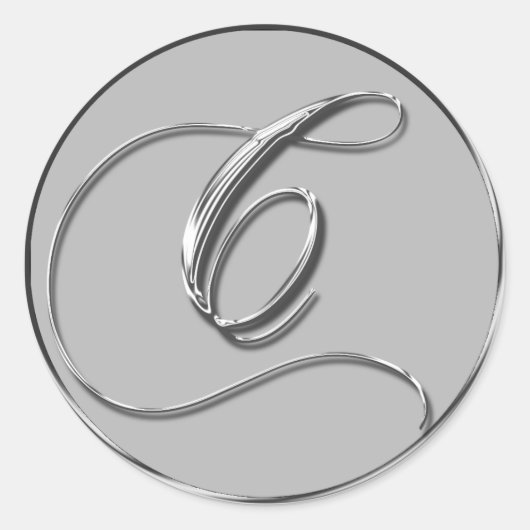 Silver Formal Wedding Monogram C Slot Ronde Sticker (Voorkant)