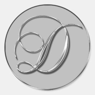 Silver Formal Wedding Monogram D Envelope Seal Ronde Sticker