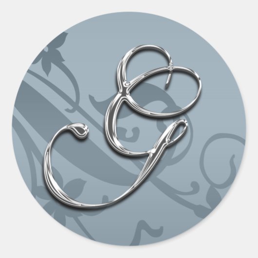 Silver Formal Wedding Monogram G Seal Ronde Sticker (Voorkant)