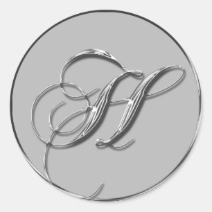Silver Formal Wedding Monogram H Seal Ronde Sticker