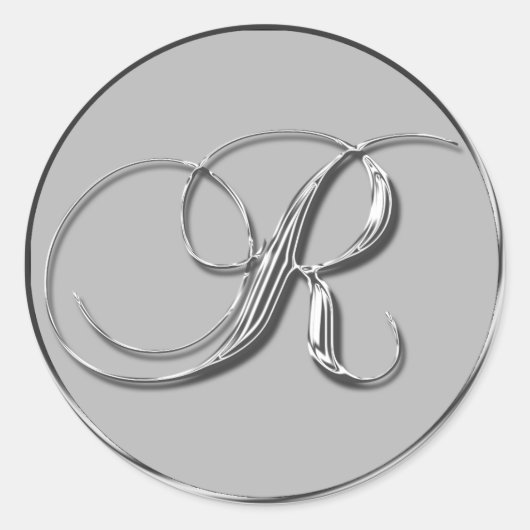 Silver Formal Wedding Monogram R Seal Monogrammed Ronde Sticker (Voorkant)