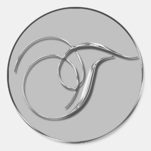 Silver Formal Wedding Monogram T Envelope Seal Ronde Sticker