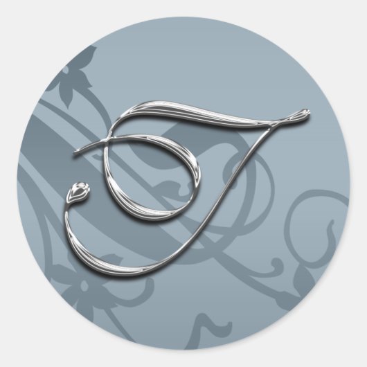 Silver Formal Wedding Monogram T Seal Ronde Sticker (Voorkant)