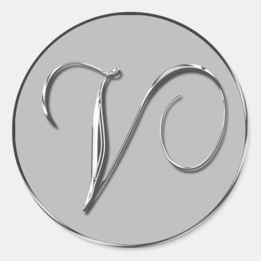 Silver Formal Wedding Monogram V Slot Ronde Sticker (Voorkant)