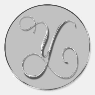 Silver Formal Wedding Monogram Y Seal Ronde Sticker