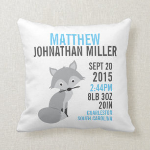 Silver Fox Birth Announcement Nursery Pillow Kussen