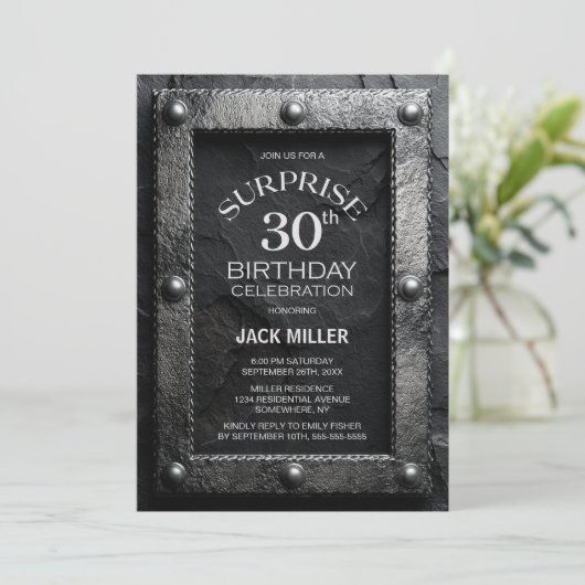 Silver Frame Black Slate Surprise 30th Birthday Kaart (Staand voorkant)