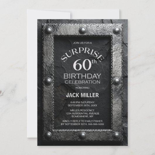 Silver Frame Black Slate Surprise 60th Birthday Kaart (Voorkant)