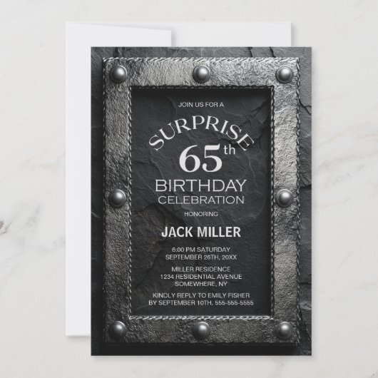 Silver Frame Black Slate Surprise 65th Birthday Kaart (Voorkant)