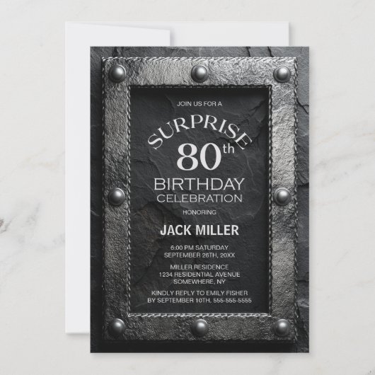Silver Frame Black Slate Surprise 80th Birthday Kaart (Voorkant)