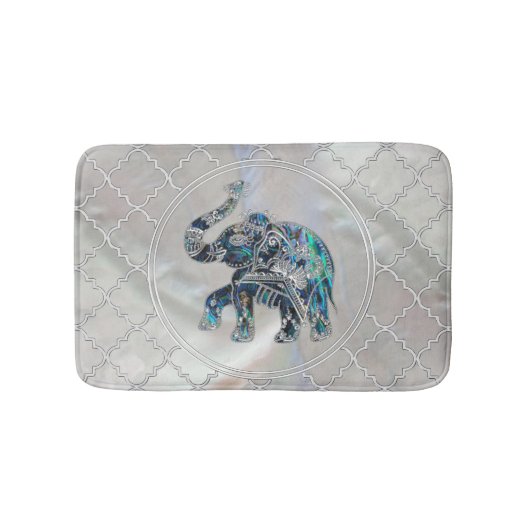 Silver Framed Elephant op Abalone en Pearl Badmat (Voorkant)