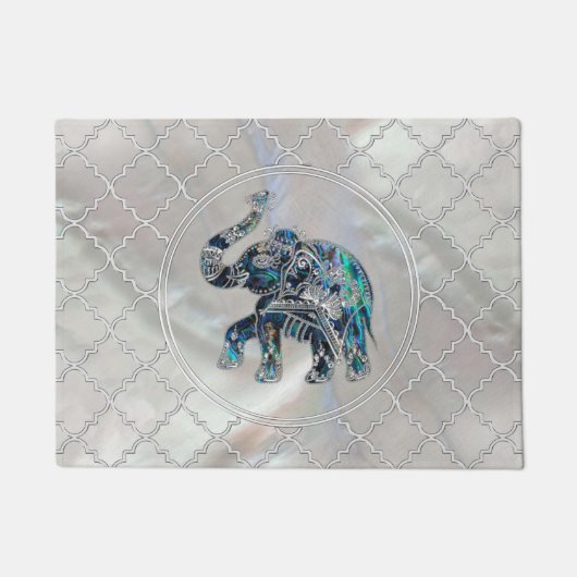 Silver Framed Elephant op Abalone en Pearl Deurmat (Voorkant)