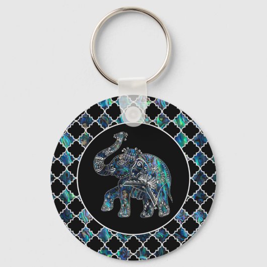 Silver Framed Elephant op Abalone en Pearl Sleutelhanger (Voorkant)