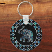 Silver Framed Elephant op Abalone en Pearl Sleutelhanger (Voorkant)