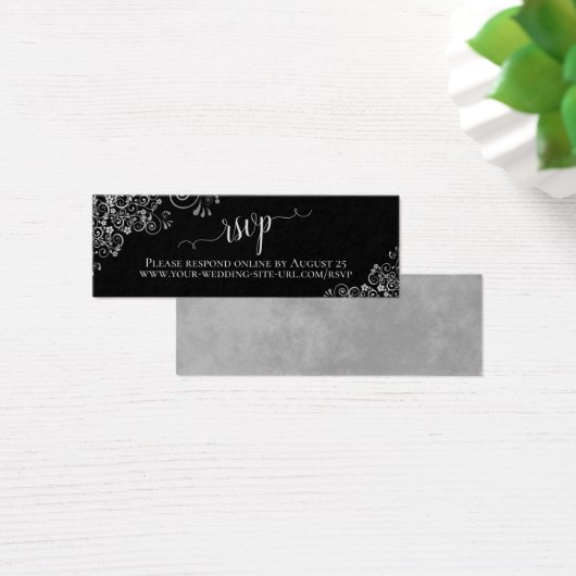 Silver Frills Chic Black Wedding Carte en ligne RS (Bureau)