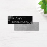 Silver Frills Chic Black Wedding RSVP Online Kaart